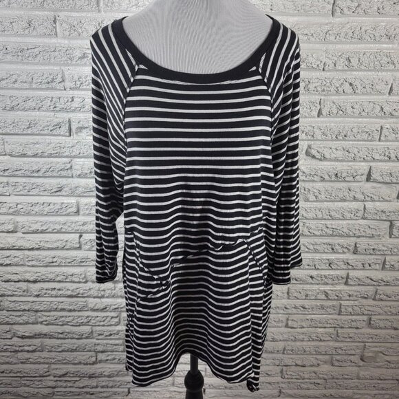 Calvin Klein Women Top 1X Tunic Performance Black Stripe Asymmetric STR191E - Picture 1 of 9
